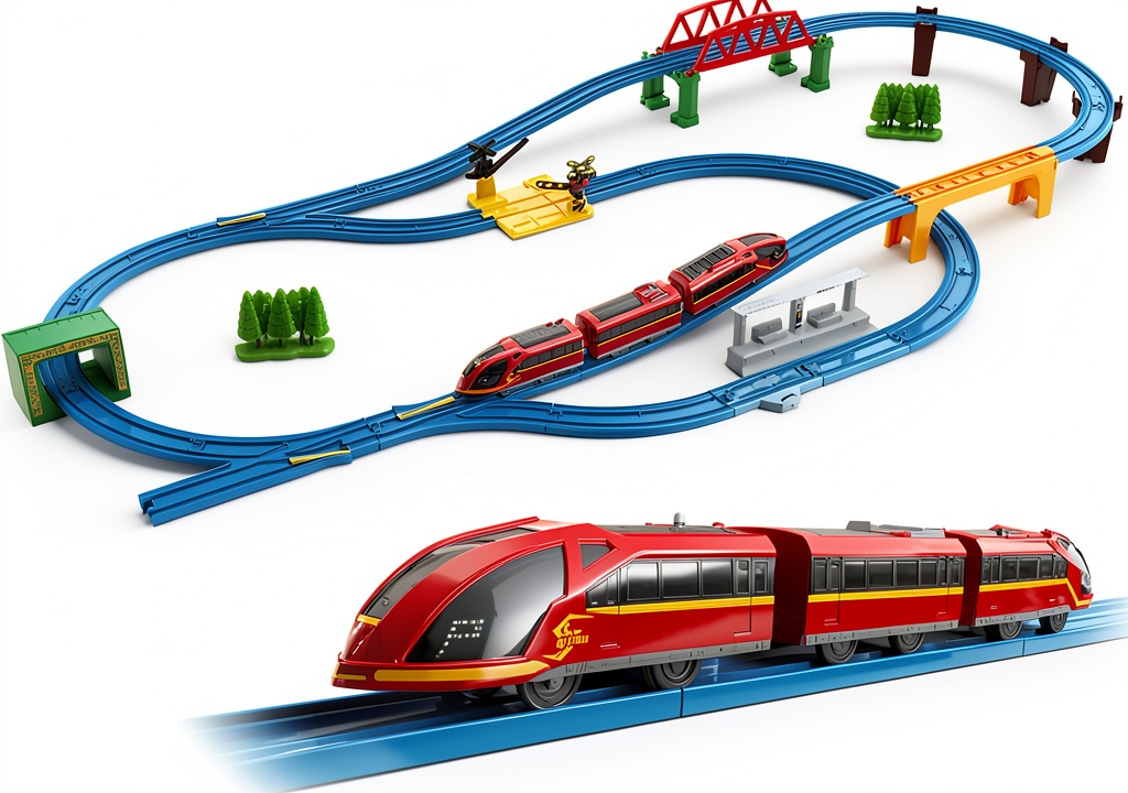 Child playing with Takara Tomy Toy Train Station on a carpet