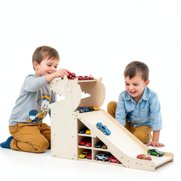 Taladad Wooden Dinosaur Ramp Toy Garage-2